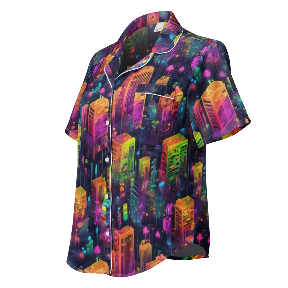 Neon Verticality on Women's Short Sleeve Pajama Top — Left Front
