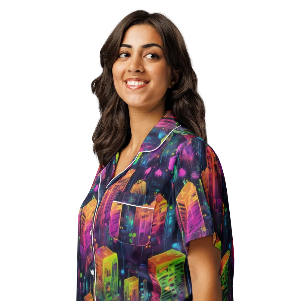 Neon Verticality on Women's Short Sleeve Pajama Top — Left Front