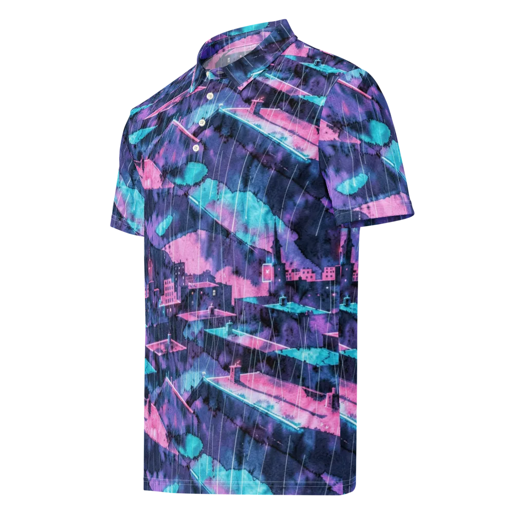 Violet Rooftop Storm on Men's Slim Fit Polo Shirt — Left Front