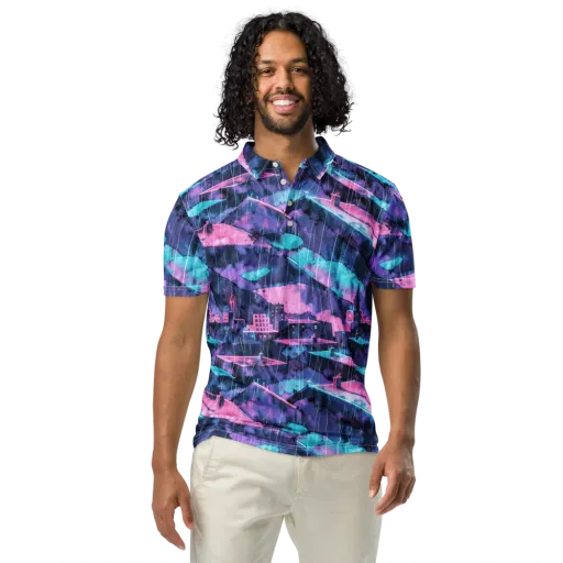 Violet Rooftop Storm on a Men's Slim Fit Polo Shirt