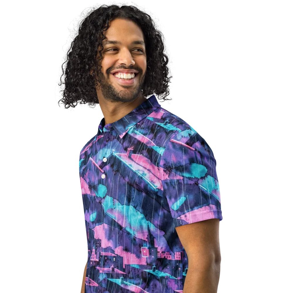 Violet Rooftop Storm on Men's Slim Fit Polo Shirt — Left Front
