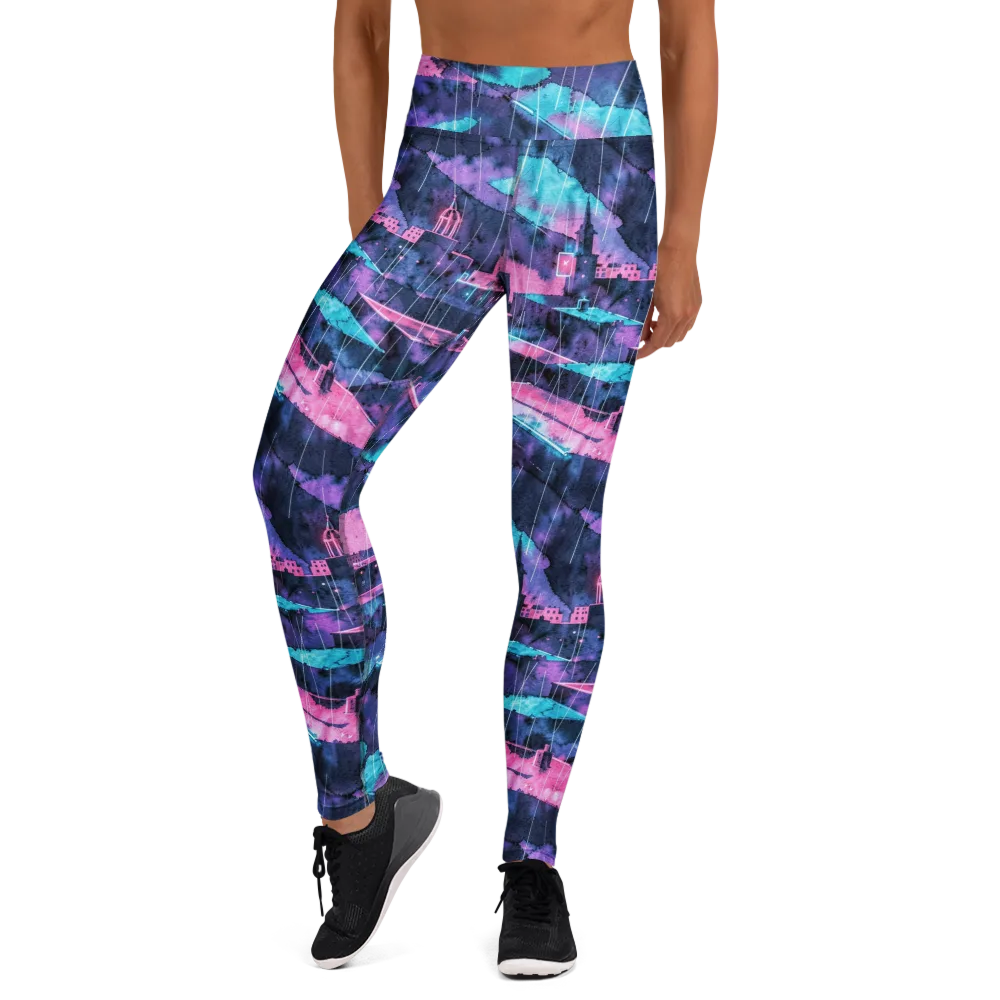 Violet Rooftop Storm on Yoga Leggings — Front