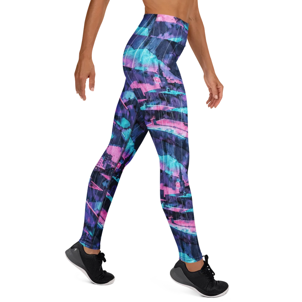 Violet Rooftop Storm on Yoga Leggings — Right