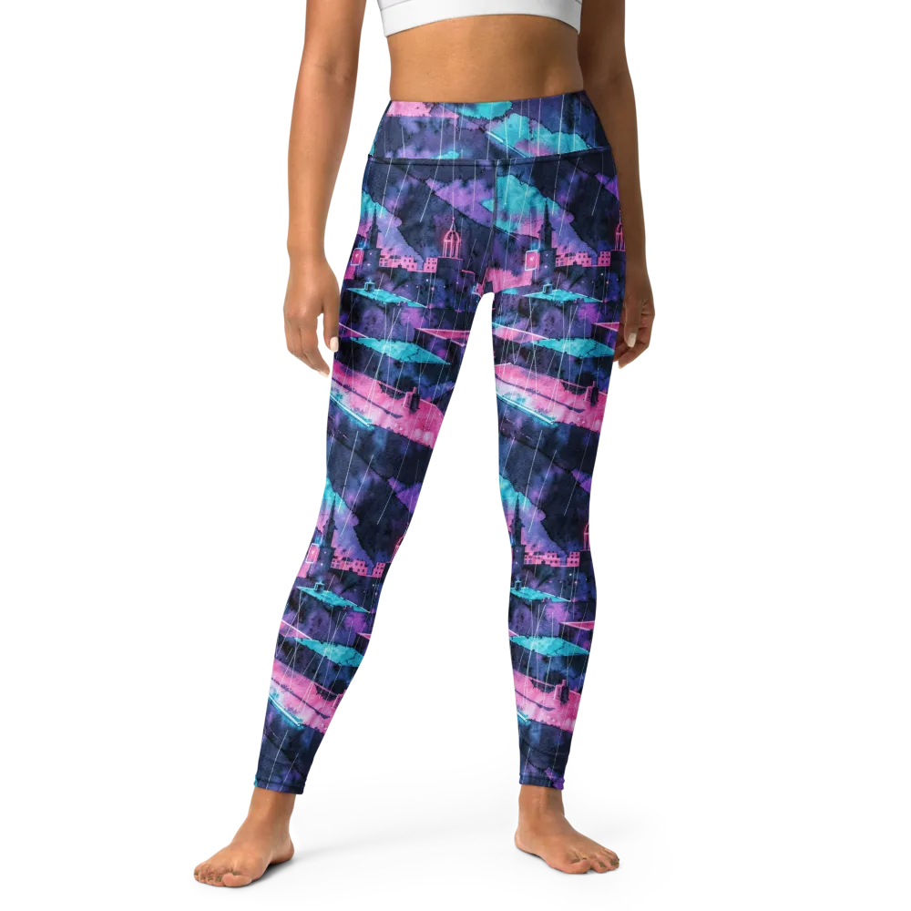 Violet Rooftop Storm on Yoga Leggings — Front