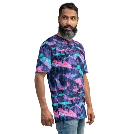Violet Rooftop Storm on a Men's Crew Neck T-Shirt