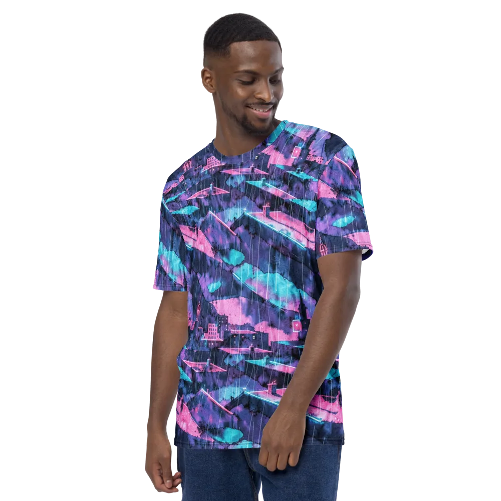 Violet Rooftop Storm on Men's Crew Neck T-Shirt — Left