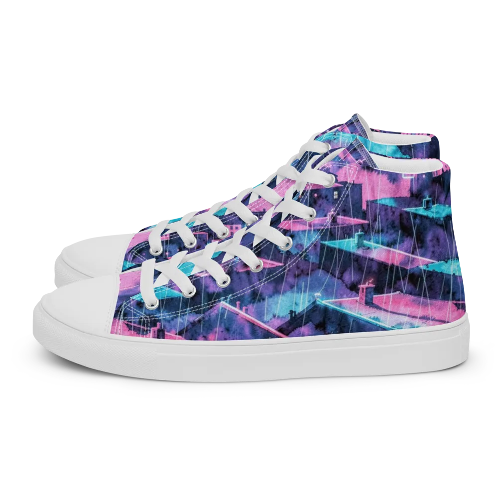 Violet Rooftop Storm on Men's High Top Canvas Shoes — Left