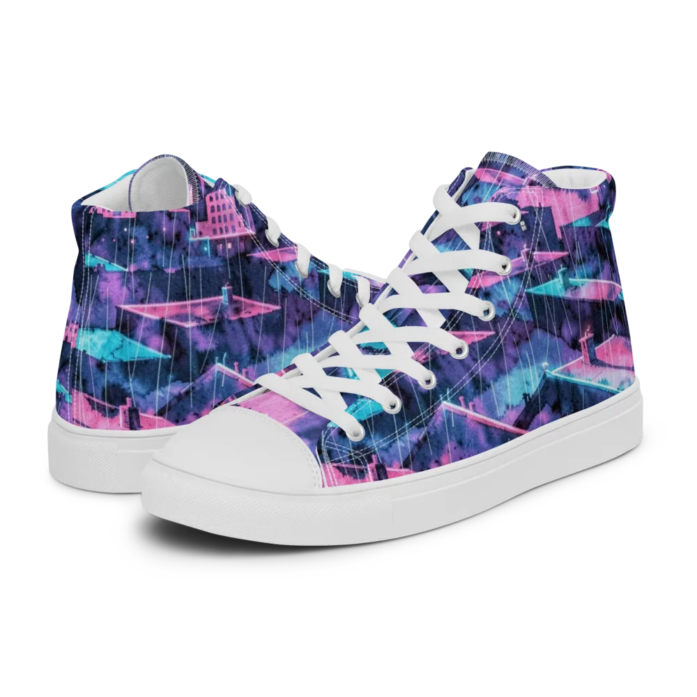 Violet Rooftop Storm on Men's High Top Canvas Shoes — Left