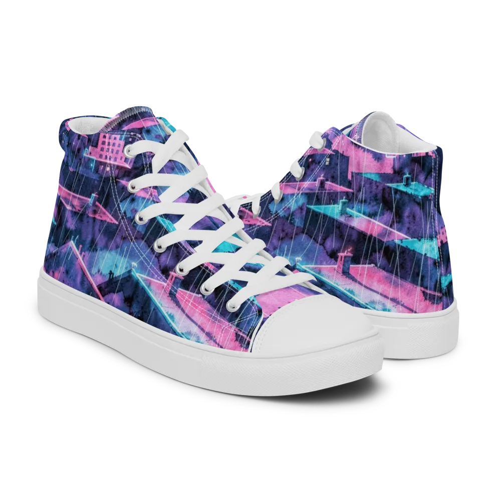 Violet Rooftop Storm on Men's High Top Canvas Shoes — Right