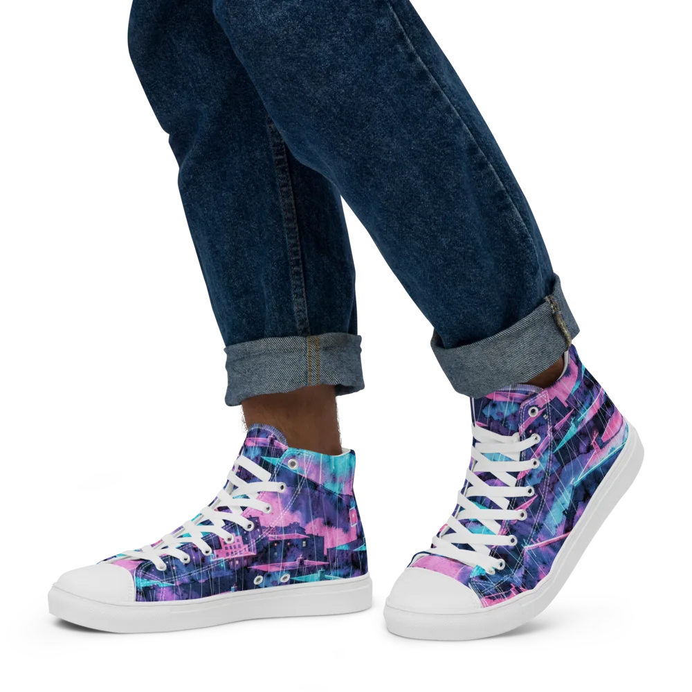 Violet Rooftop Storm on Men's High Top Canvas Shoes — Left