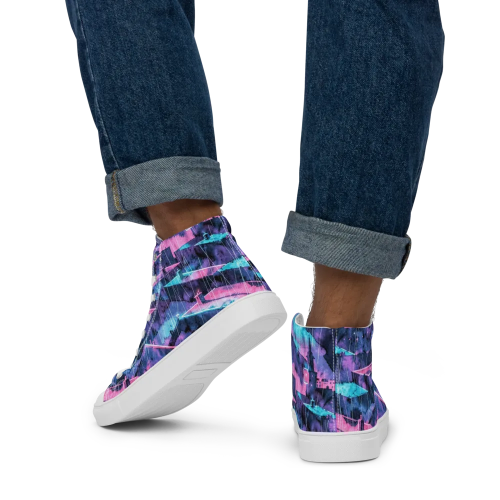 Violet Rooftop Storm on Men's High Top Canvas Shoes — Back