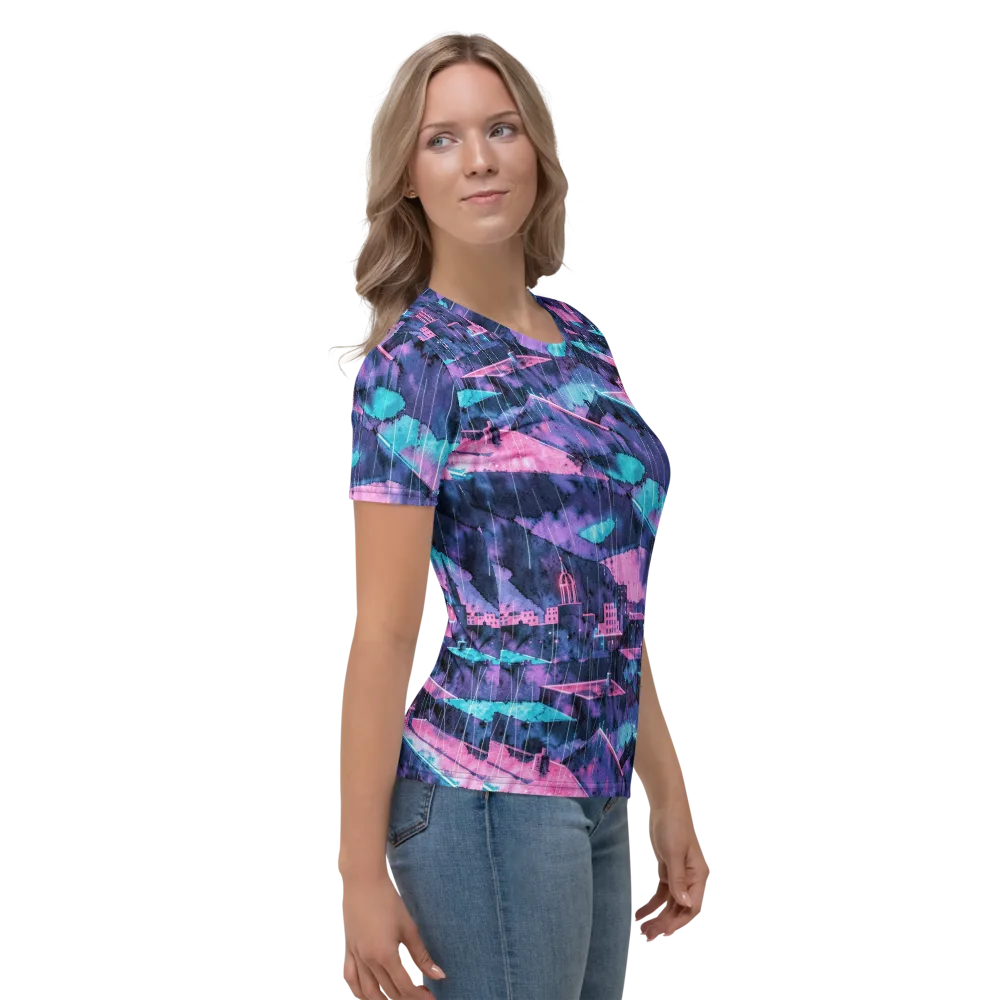 Violet Rooftop Storm on Women's Crew Neck T-Shirt — Right