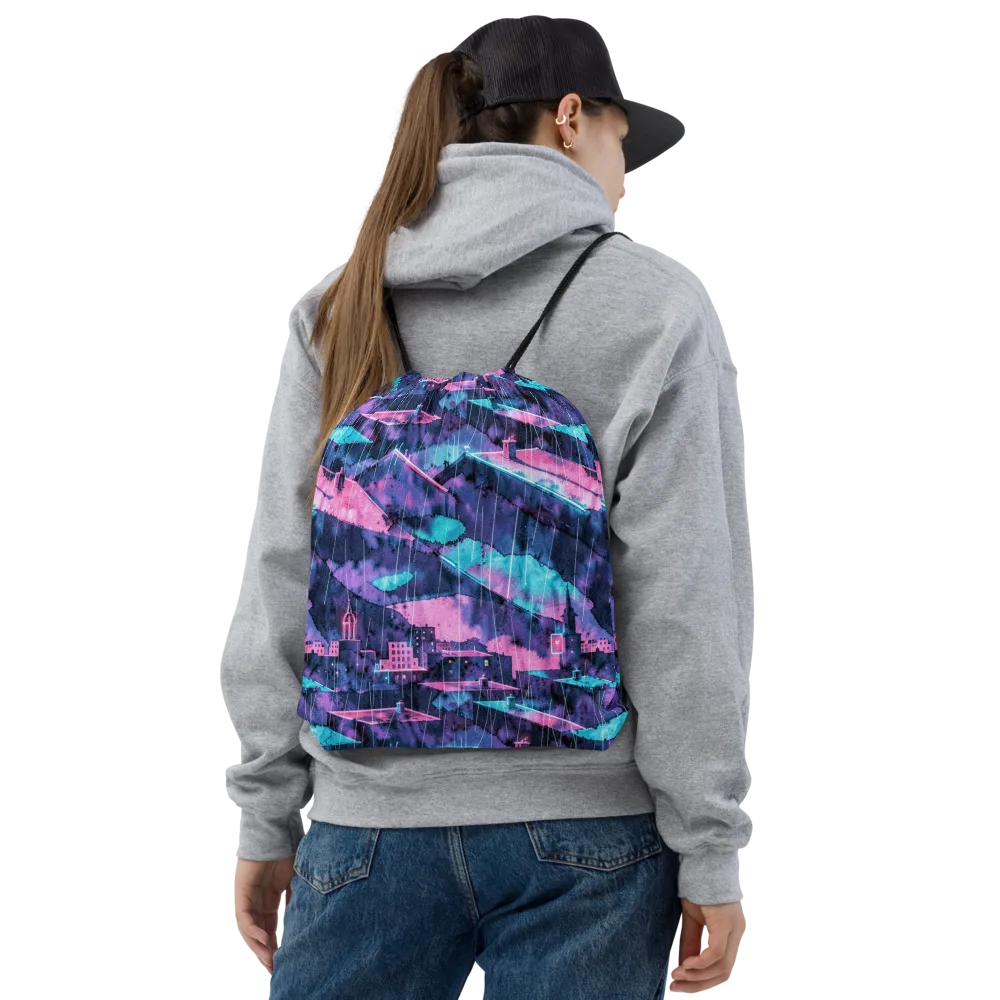 Violet Rooftop Storm on Drawstring Bag — Front