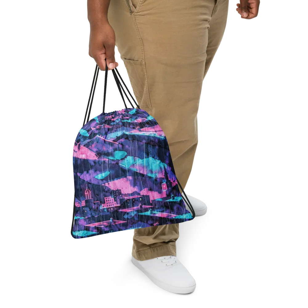 Violet Rooftop Storm on Drawstring Bag — Front