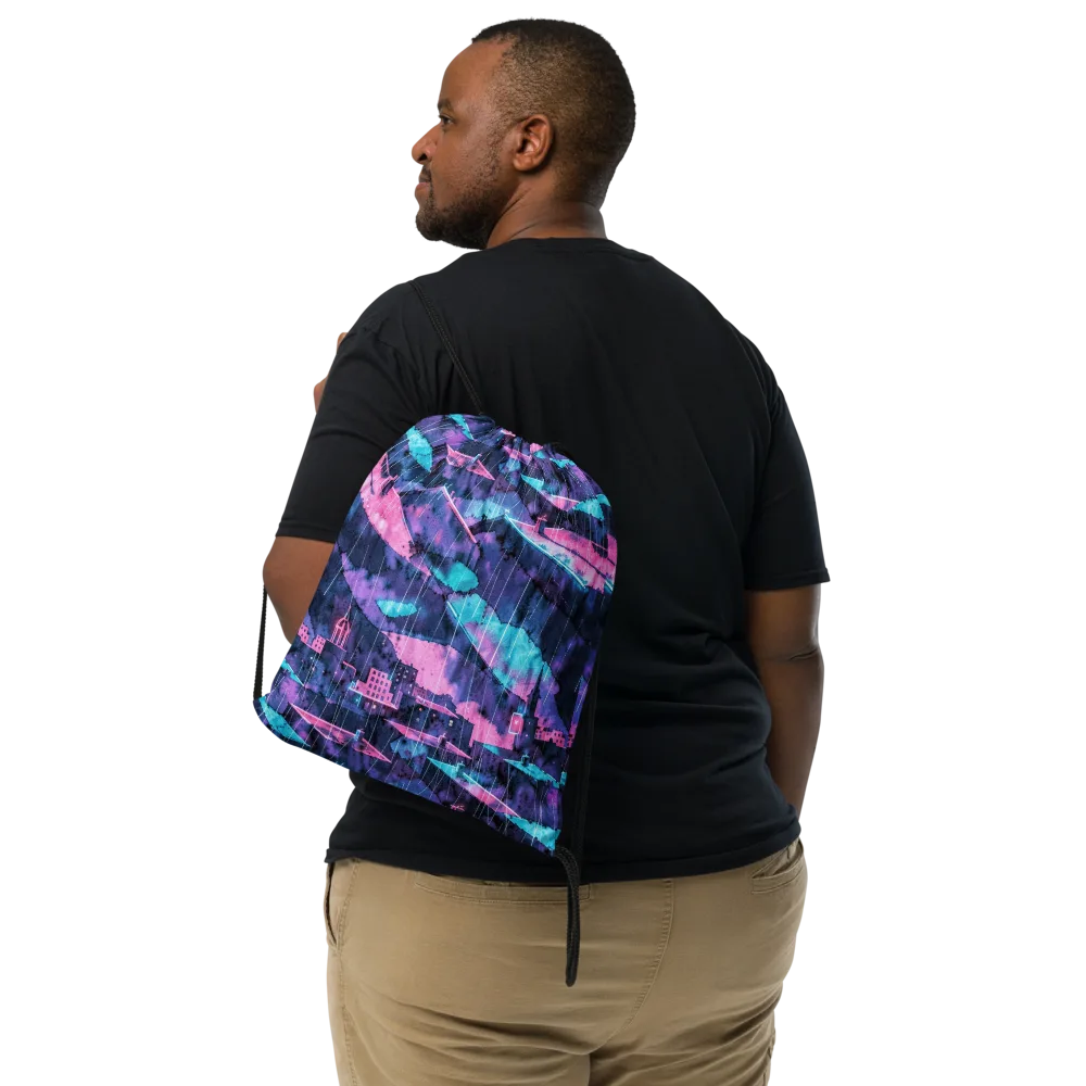 Violet Rooftop Storm on Drawstring Bag — Front