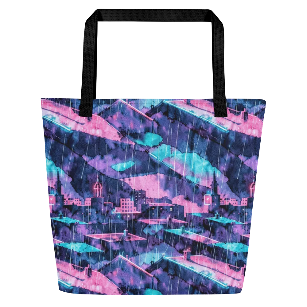 Violet Rooftop Storm on Large Tote Bag W/ Pocket — Front