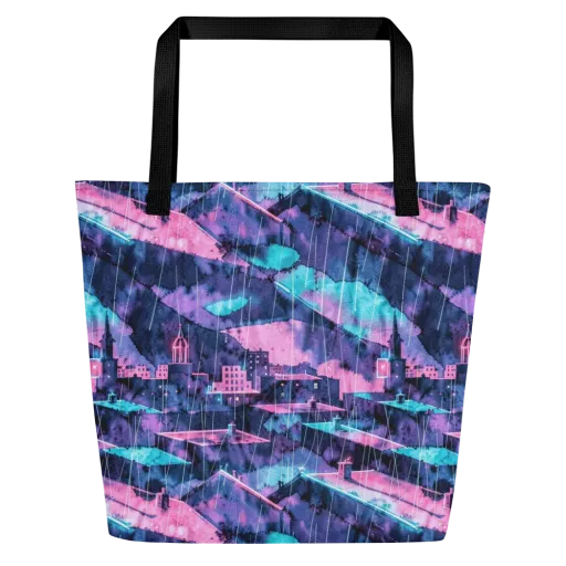 Violet Rooftop Storm on a Large Tote Bag W/ Pocket
