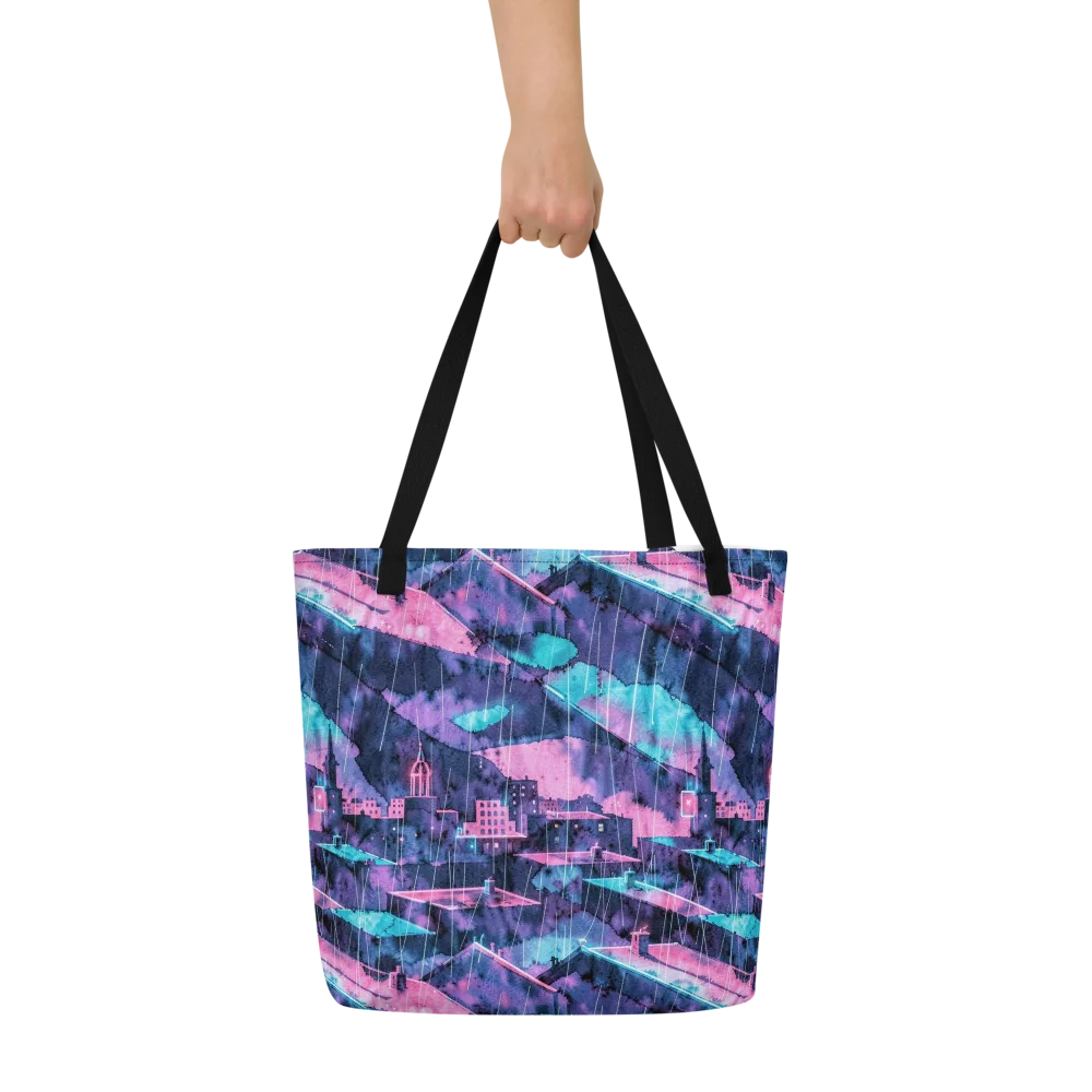 Violet Rooftop Storm on Large Tote Bag W/ Pocket — Front