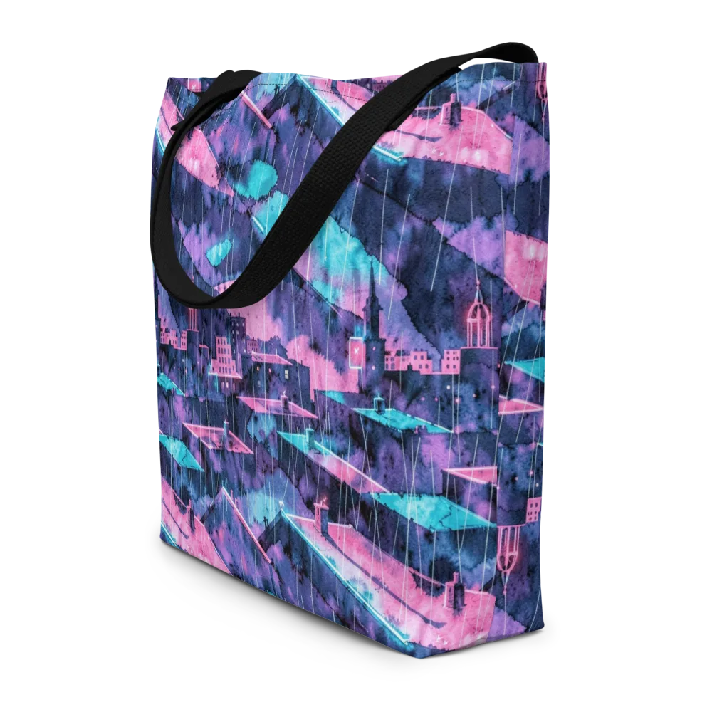 Violet Rooftop Storm on Large Tote Bag W/ Pocket — Front