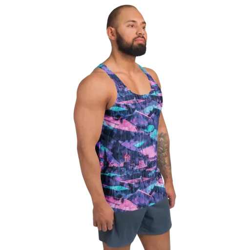 Violet Rooftop Storm on a Men's Tank Top