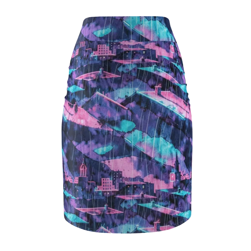 Violet Rooftop Storm on Pencil Skirt — Back