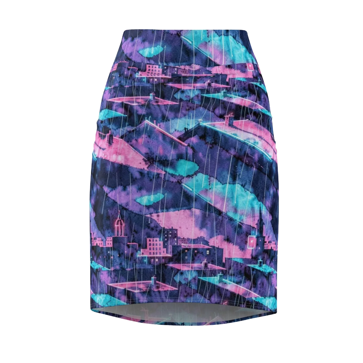 Violet Rooftop Storm on Pencil Skirt — Front