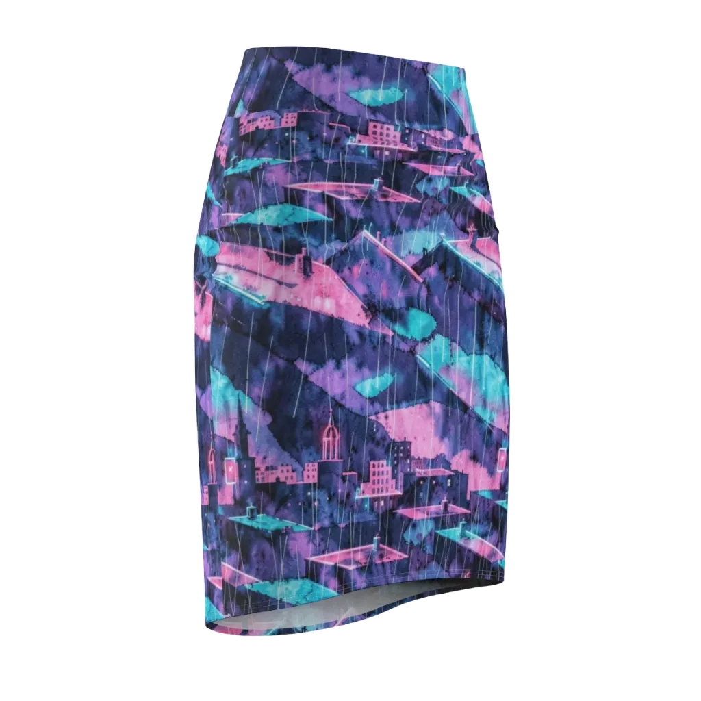 Violet Rooftop Storm on Pencil Skirt — Front Side