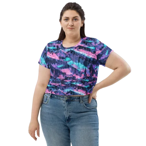 Violet Rooftop Storm on a Crop Tee