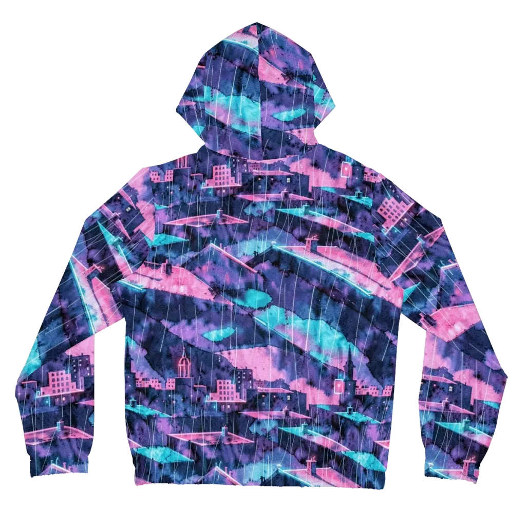 Violet Rooftop Storm on Women's Full-Zip Hoodie — Back