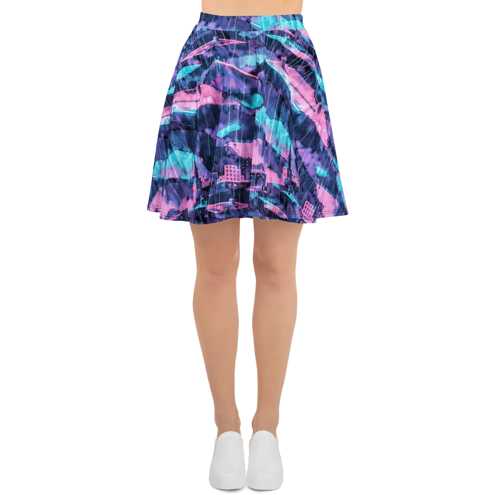 Violet Rooftop Storm on Skater Skirt — Front