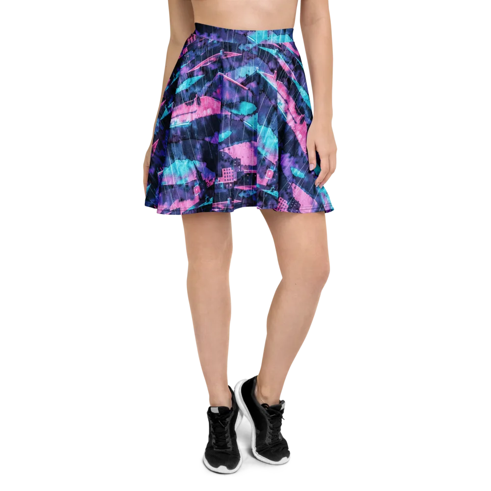 Violet Rooftop Storm on Skater Skirt — Front