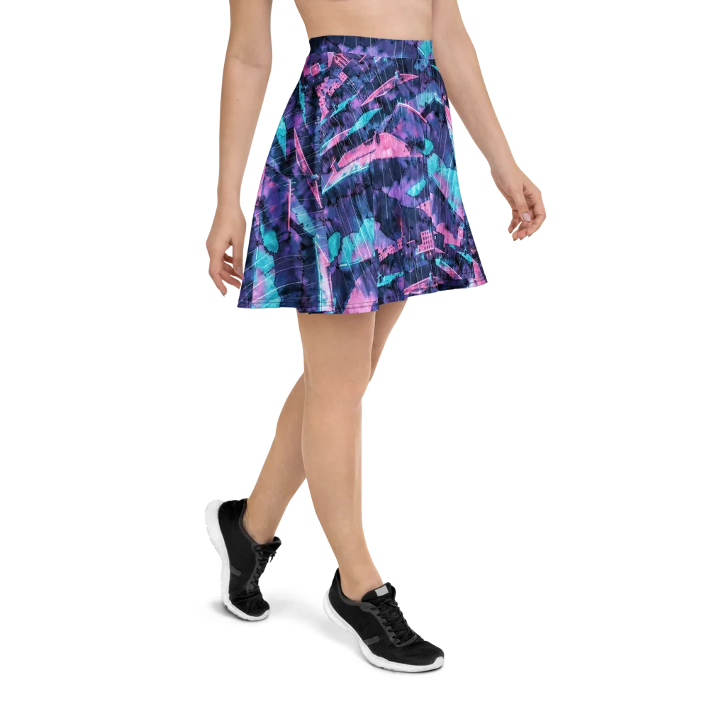 Violet Rooftop Storm on Skater Skirt — Right