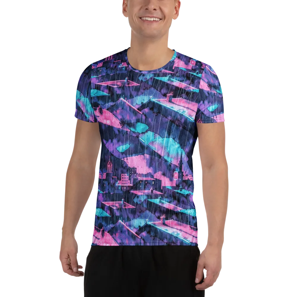 Violet Rooftop Storm on Men's Athletic T-Shirt — Front