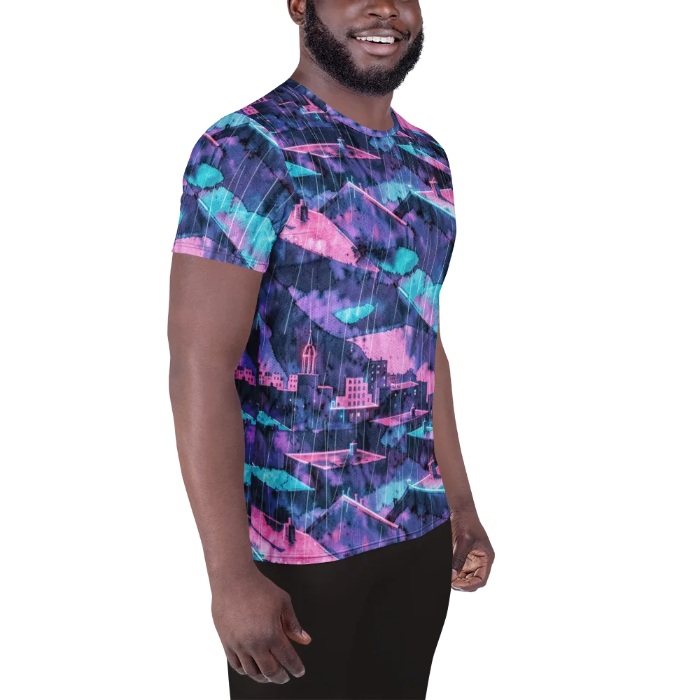 Violet Rooftop Storm on Men's Athletic T-Shirt — Right