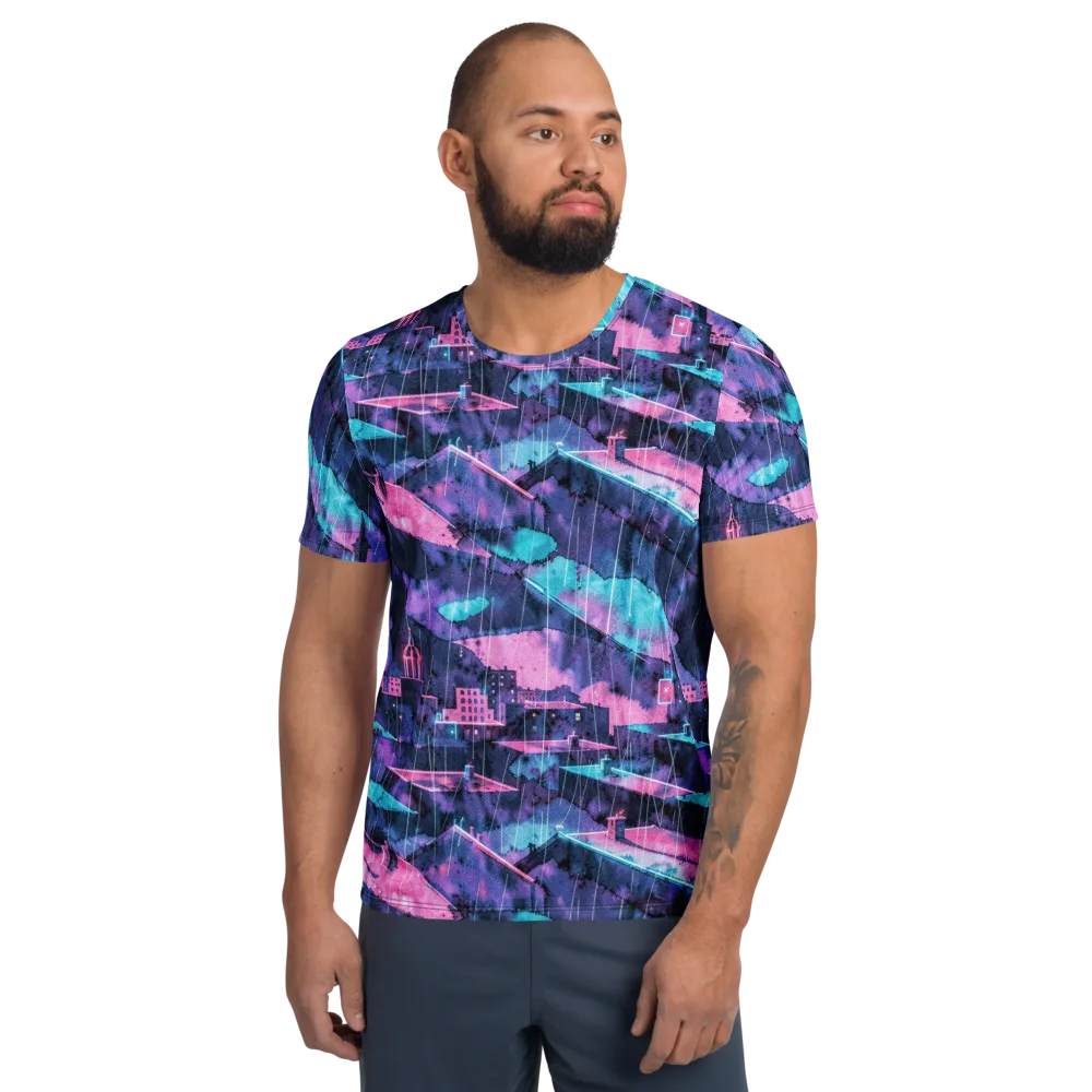 Violet Rooftop Storm on Men's Athletic T-Shirt — Front