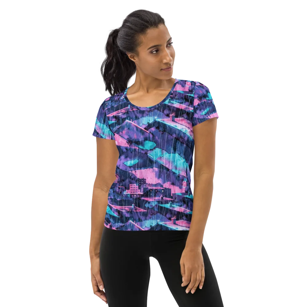 Violet Rooftop Storm on Women's Athletic T-Shirt — Front