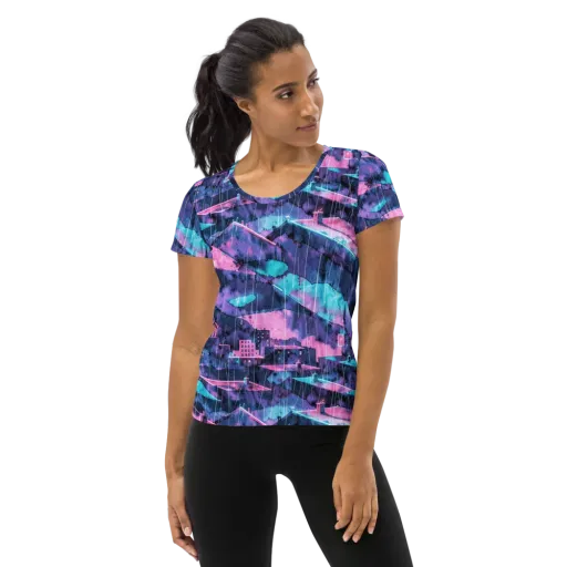 Violet Rooftop Storm on a Women's Athletic T-Shirt