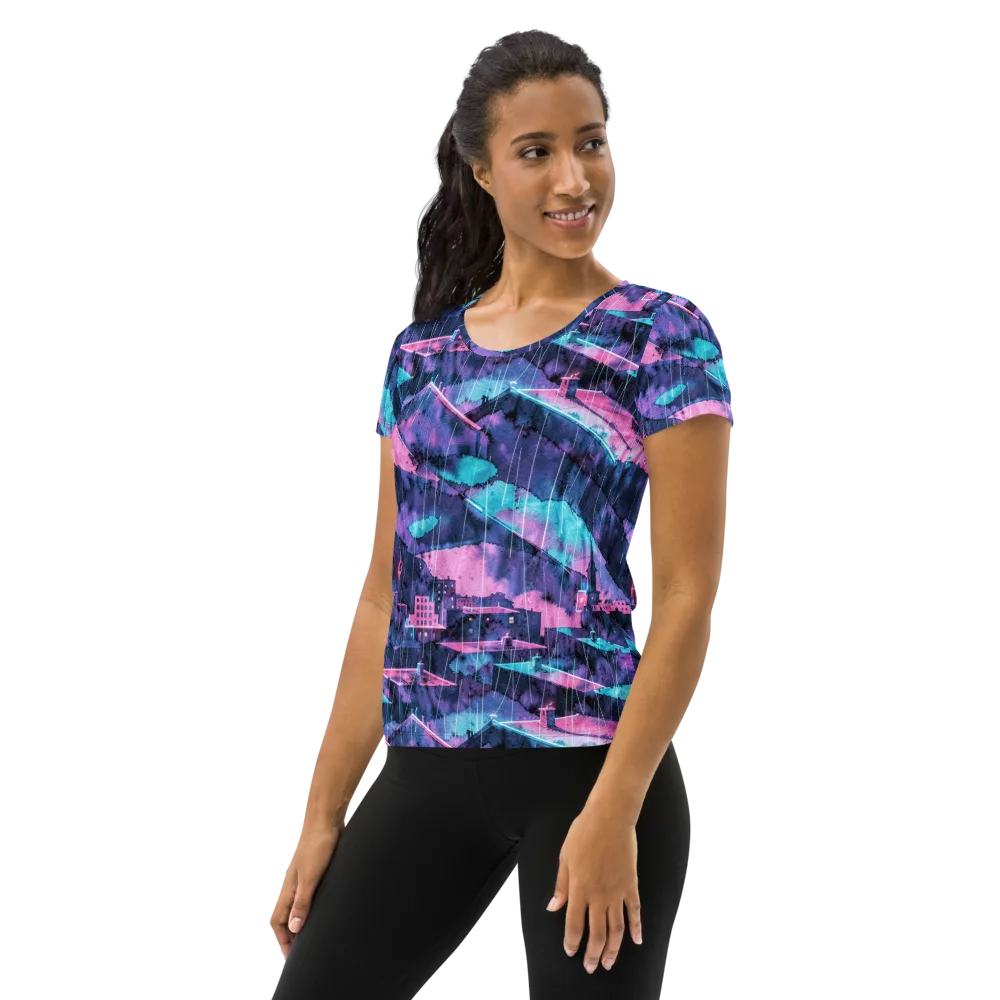 Violet Rooftop Storm on Women's Athletic T-Shirt — Left
