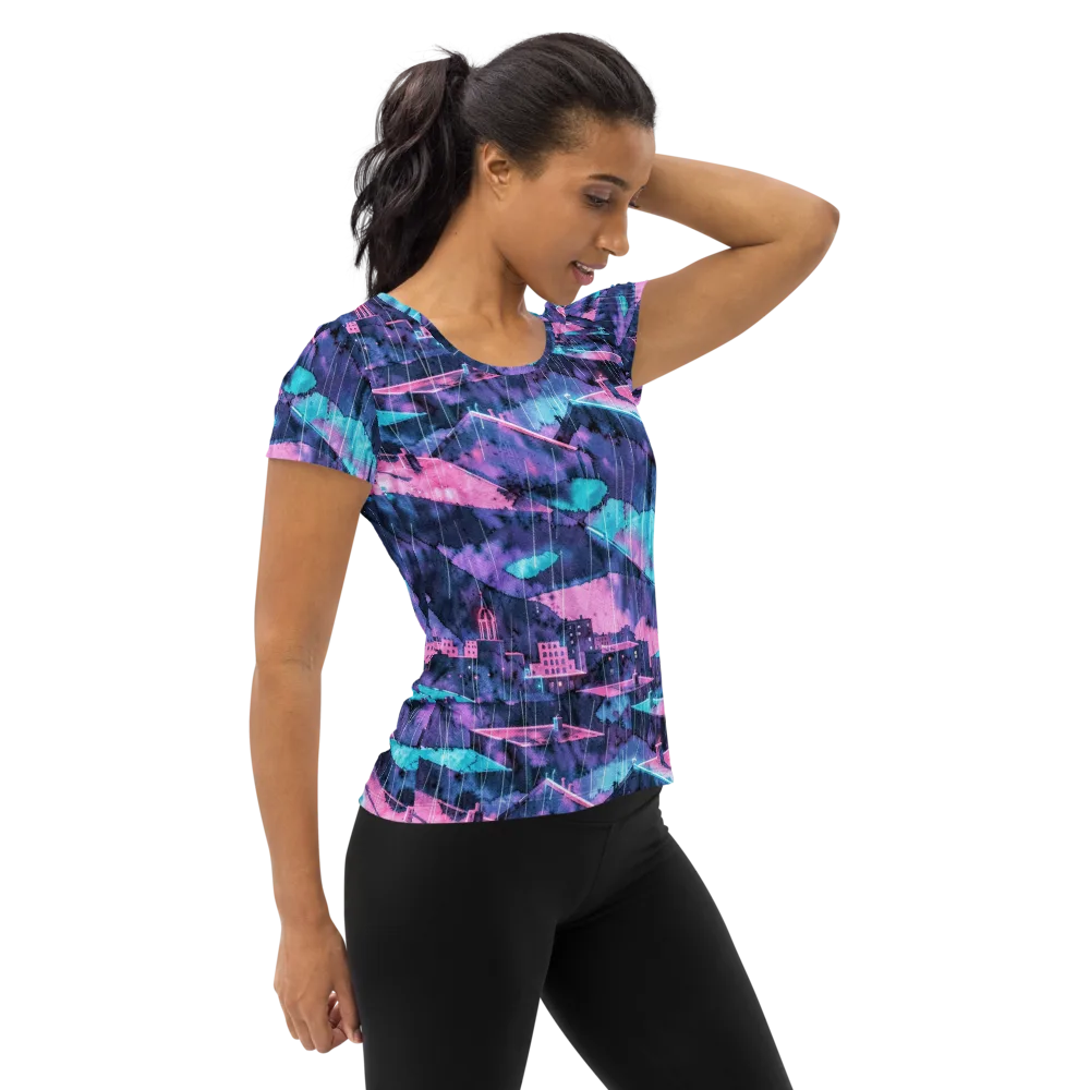 Violet Rooftop Storm on Women's Athletic T-Shirt — Right