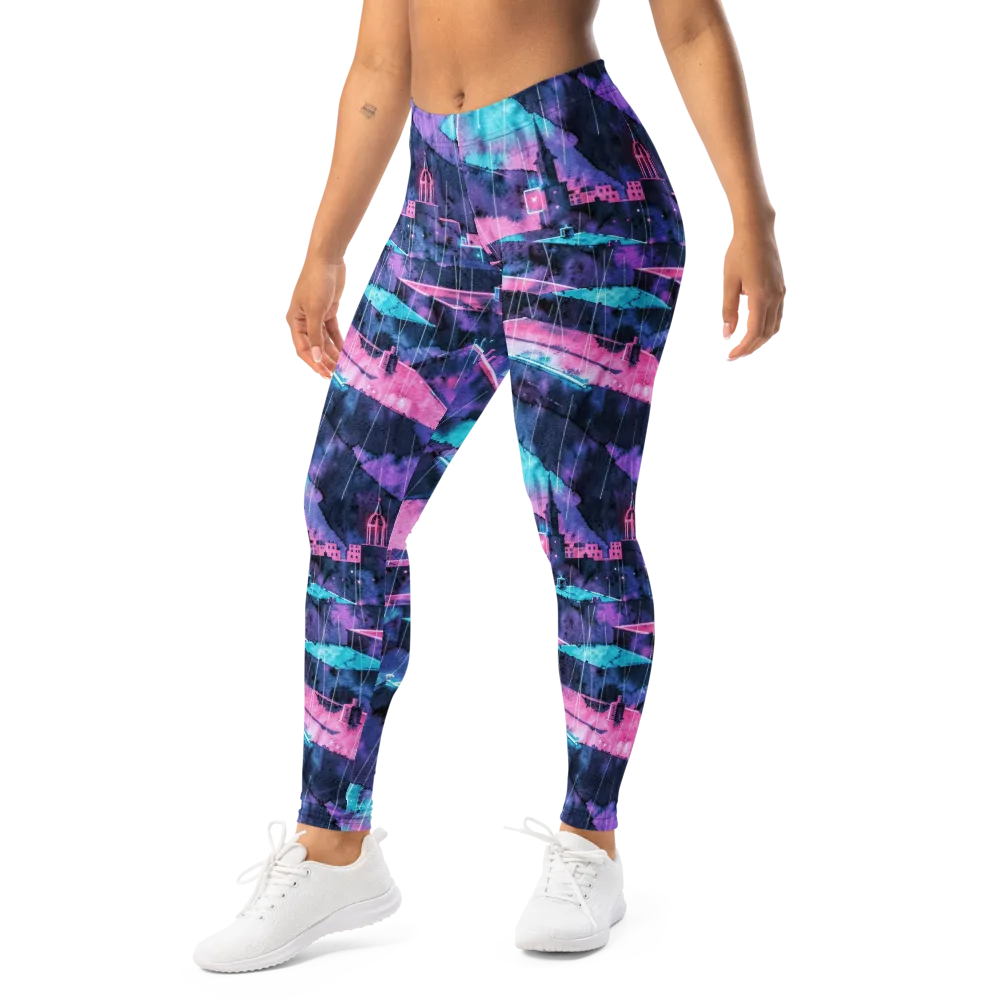 Violet Rooftop Storm on Leggings — Left Front