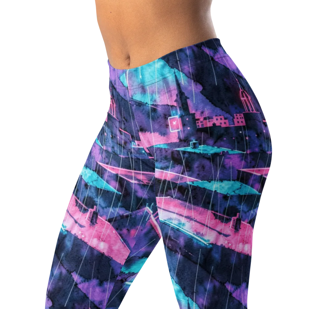 Violet Rooftop Storm on Leggings — Left Front