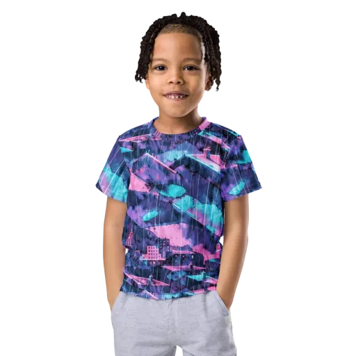 Violet Rooftop Storm on a Kids Crew Neck T-Shirt