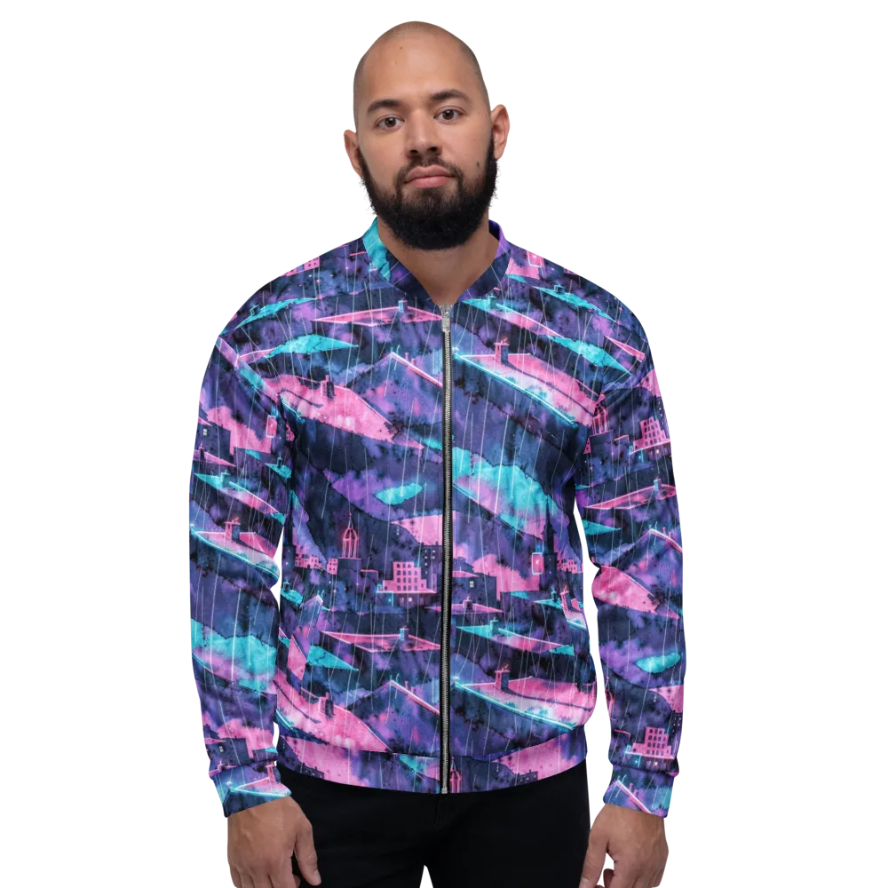 Violet Rooftop Storm on Bomber Jacket — Front