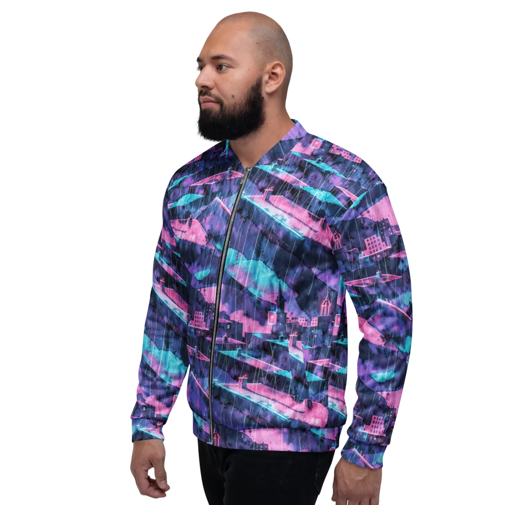 Violet Rooftop Storm on Bomber Jacket — Left