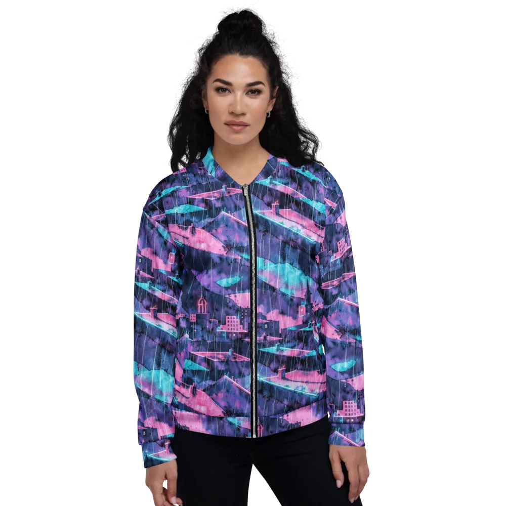 Violet Rooftop Storm on Bomber Jacket — Front