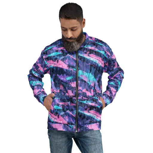 Violet Rooftop Storm on a Bomber Jacket