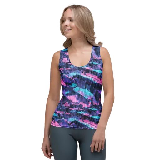 Violet Rooftop Storm on a Women's Tank Top