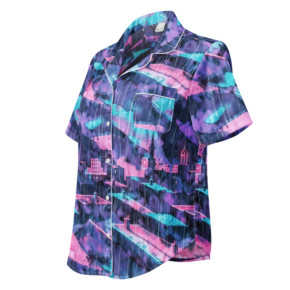 Violet Rooftop Storm on Women's Short Sleeve Pajama Top — Left Front