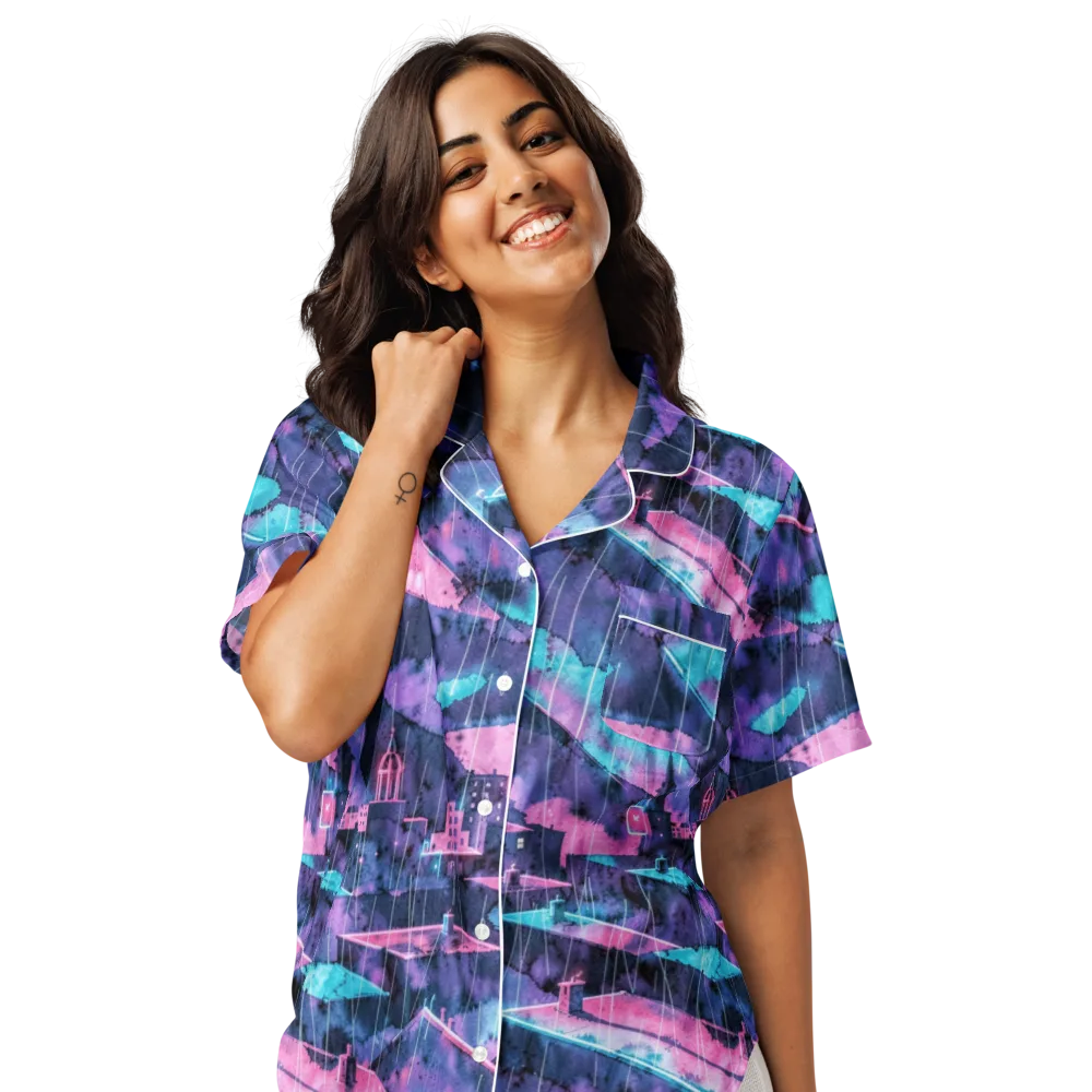 Violet Rooftop Storm on Women's Short Sleeve Pajama Top — Front