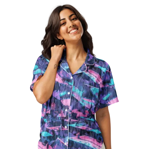 Violet Rooftop Storm on a Women's Short Sleeve Pajama Top